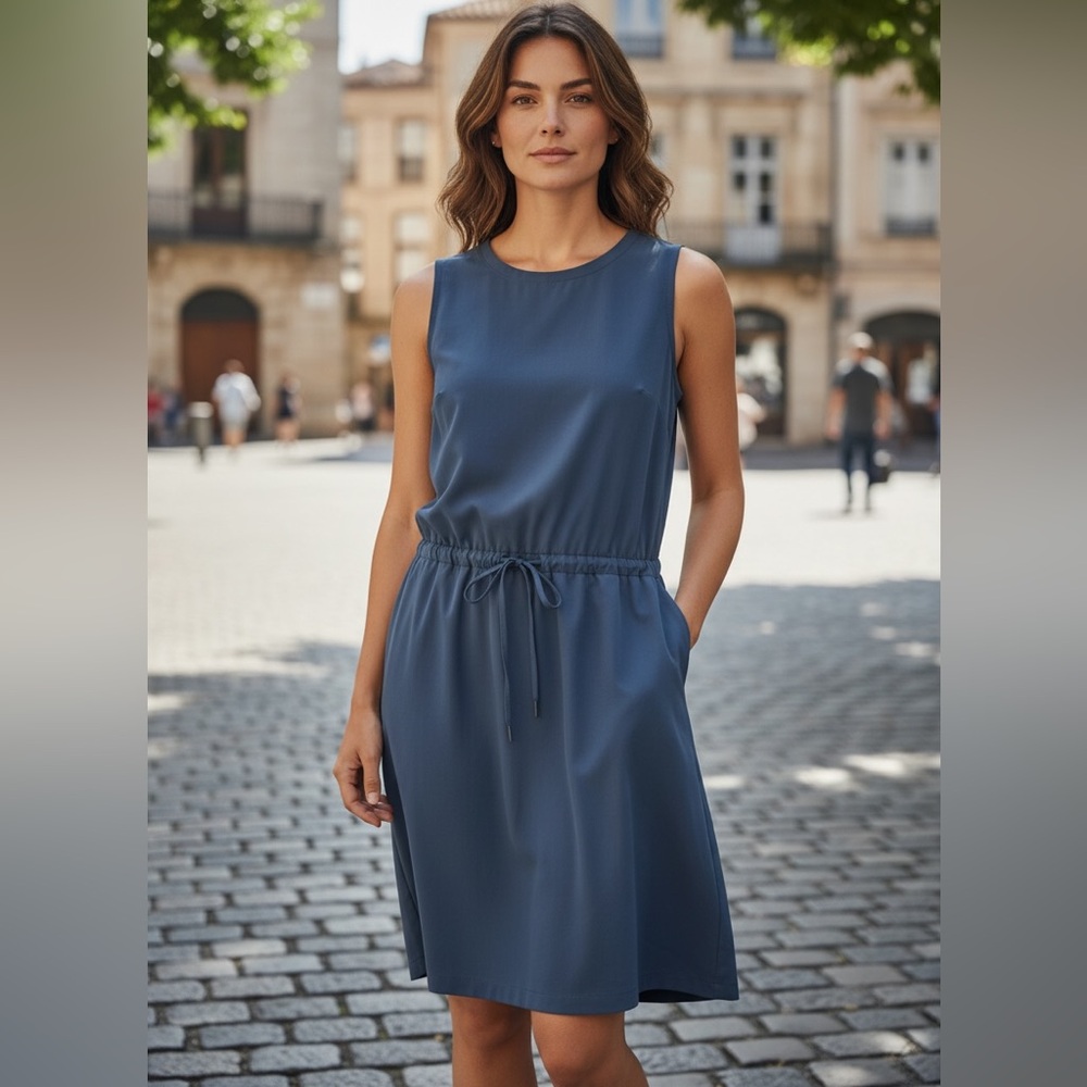NEW Free Country Blue Sleeveless Dress Size Extra Large Drawstring Waist